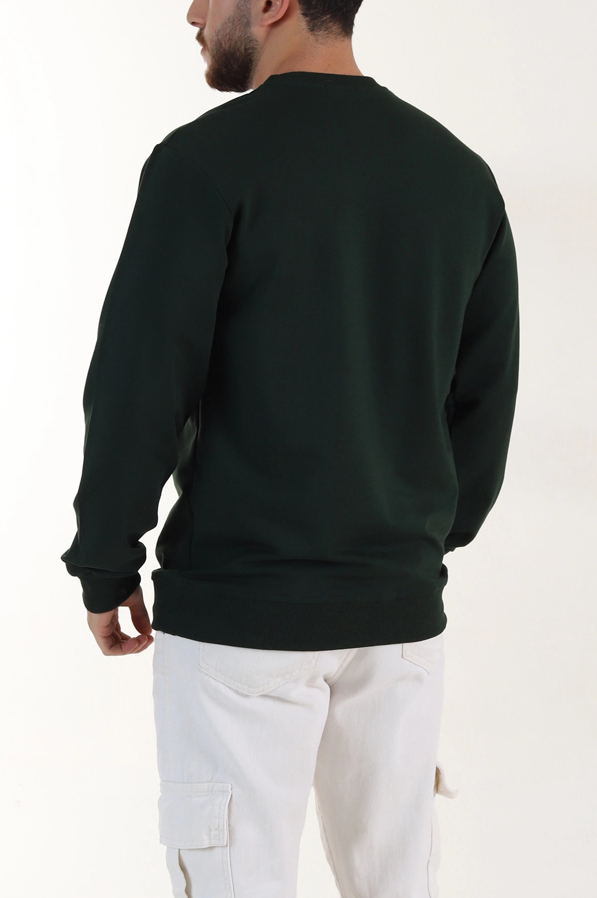 Zümrüt Yeşili Relaxed Fit İki İp Şardonsuz Basic Erkek Sweatshirt 398122