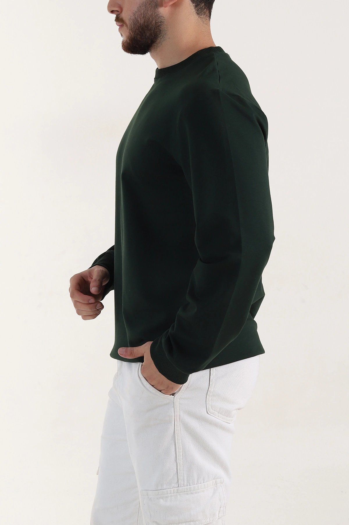Zümrüt Yeşili Relaxed Fit İki İp Şardonsuz Basic Erkek Sweatshirt 398122