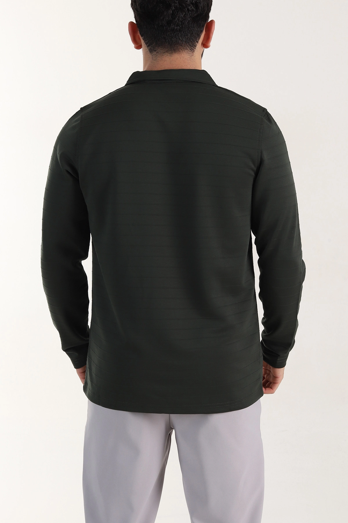 Zümrüt Yeşili Relaxed Fit Jakarlı Kumaş Yazı Detaylı Polo Yaka Erkek Sweatshirt 399446