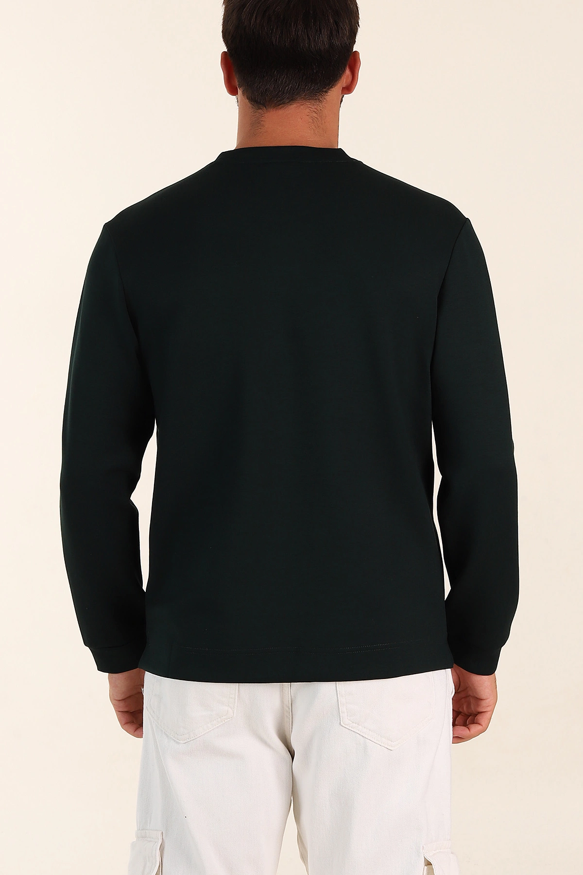 Zümrüt Yeşili Relaxed Fit Oysho Kumaş Kabartma Detaylı Erkek Sweatshirt 393279