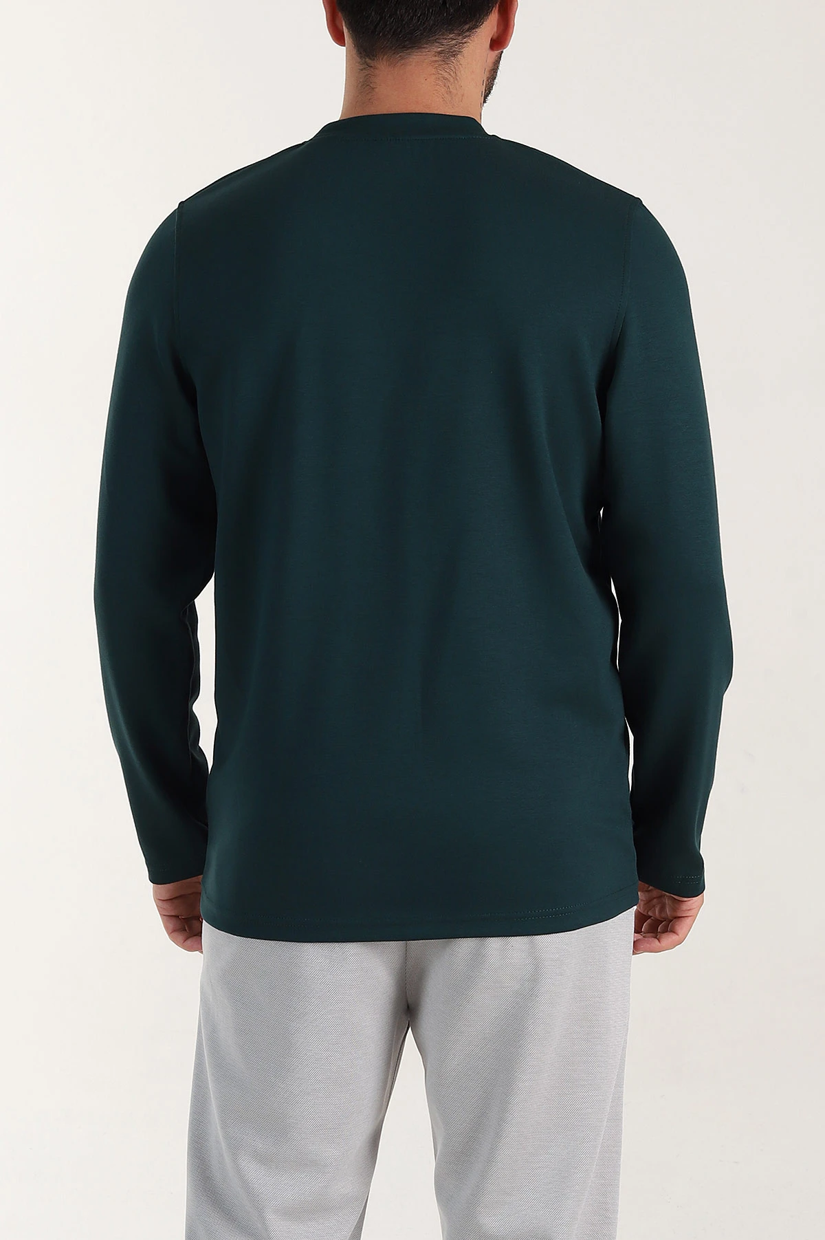 Zümrüt Yeşili Relaxed Fit Oysho Kumaş Kabartma Detaylı Erkek Sweatshirt 399525