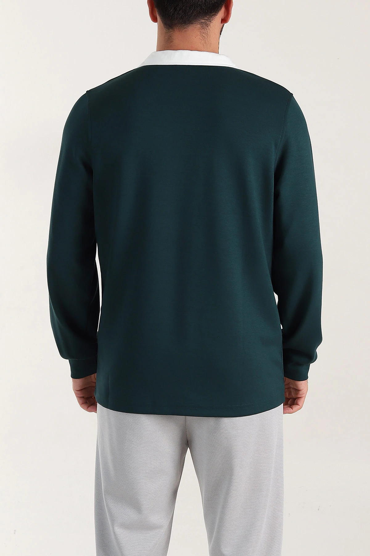 Zümrüt Yeşili Relaxed Fit Oysho Kumaş Kabartma Yazılı Polo Yaka Erkek Sweatshirt 399584