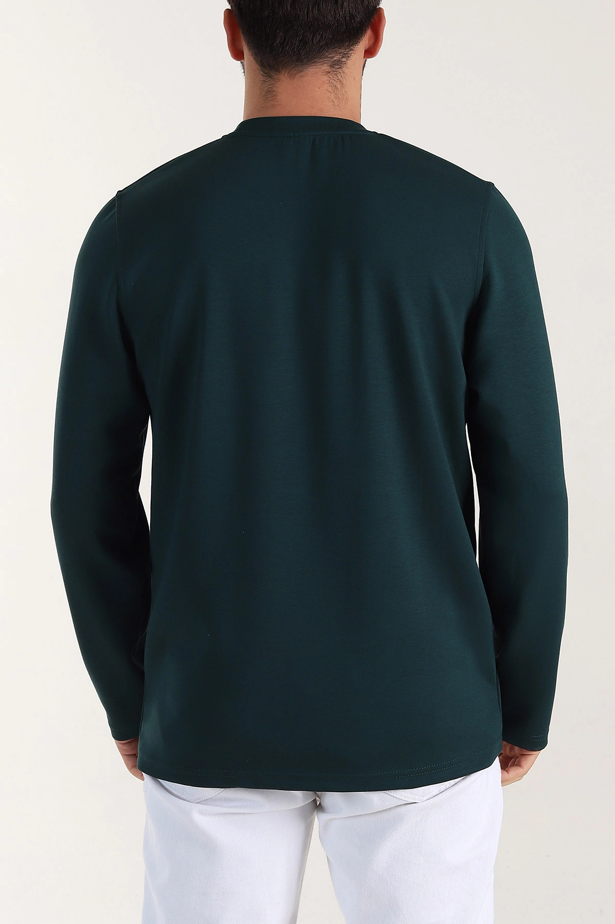Zümrüt Yeşili Relaxed Fit Oysho Kumaş Nakışlı Yazı Detay Erkek Sweatshirt 399392