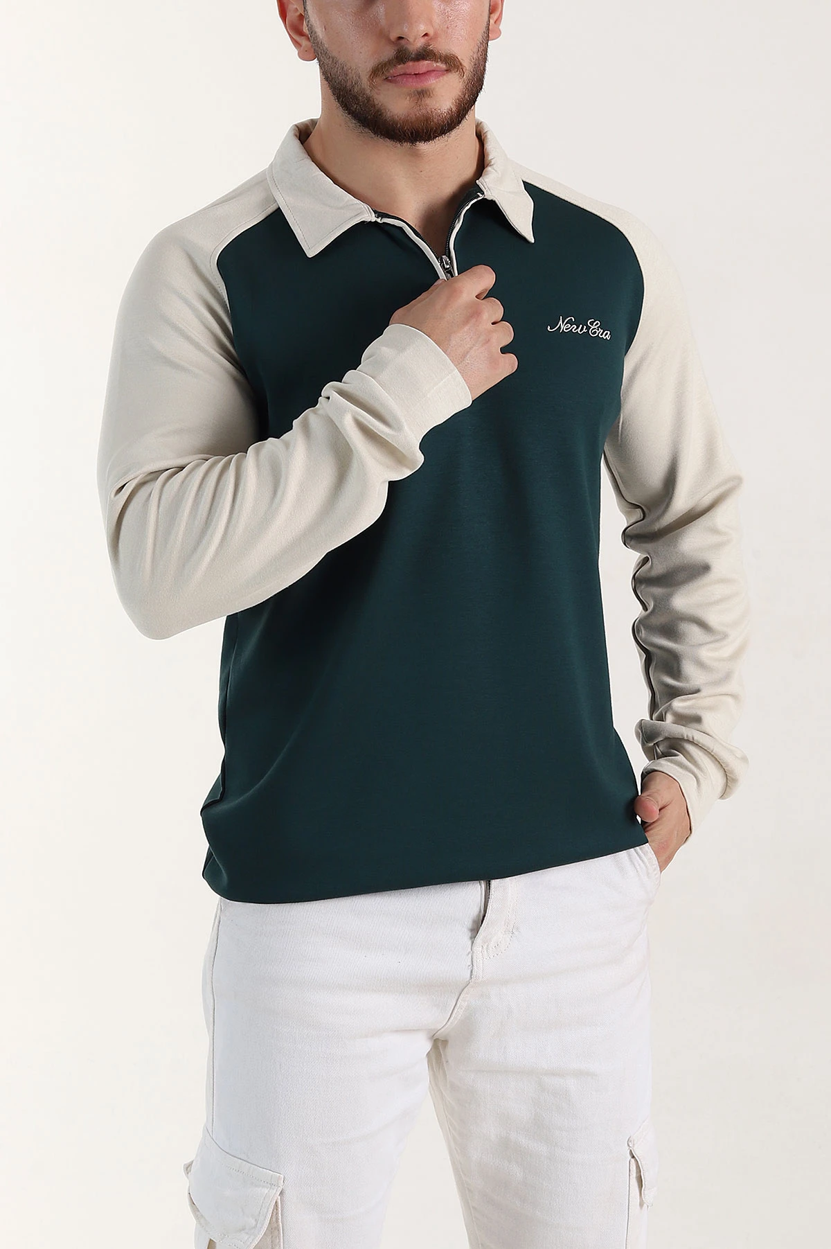 Zümrüt Yeşili Relaxed Fit Oysho Kumaş Reglan Kollu Erkek Sweatshirt 399575