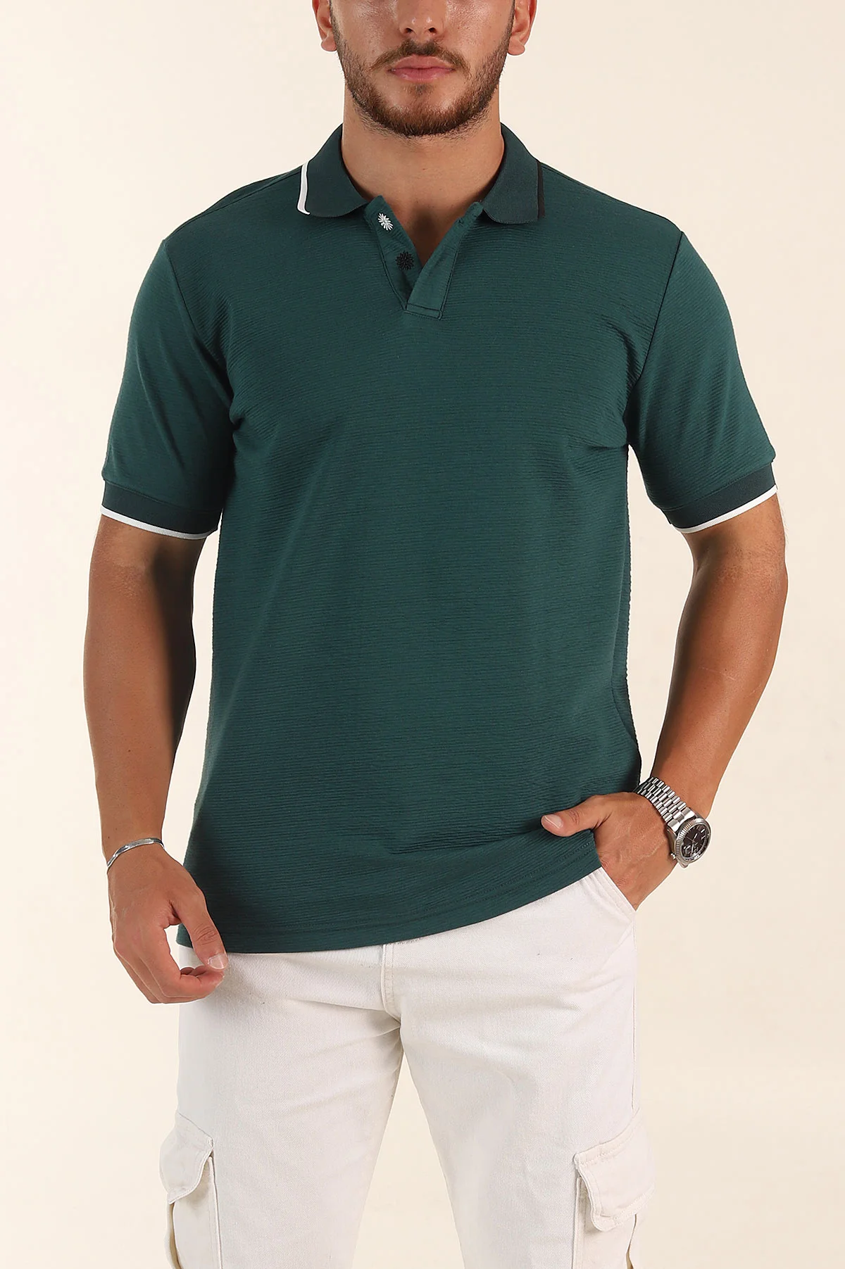 Zümrüt Yeşili Relaxed Fit Patlı Polo Yaka Erkek Tişört 373091