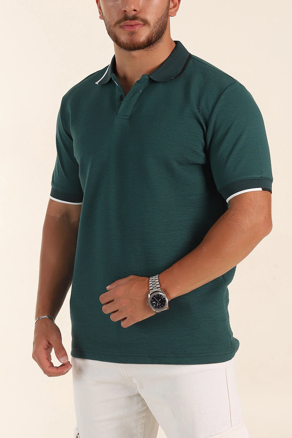 Zümrüt Yeşili Relaxed Fit Patlı Polo Yaka Erkek Tişört 373091