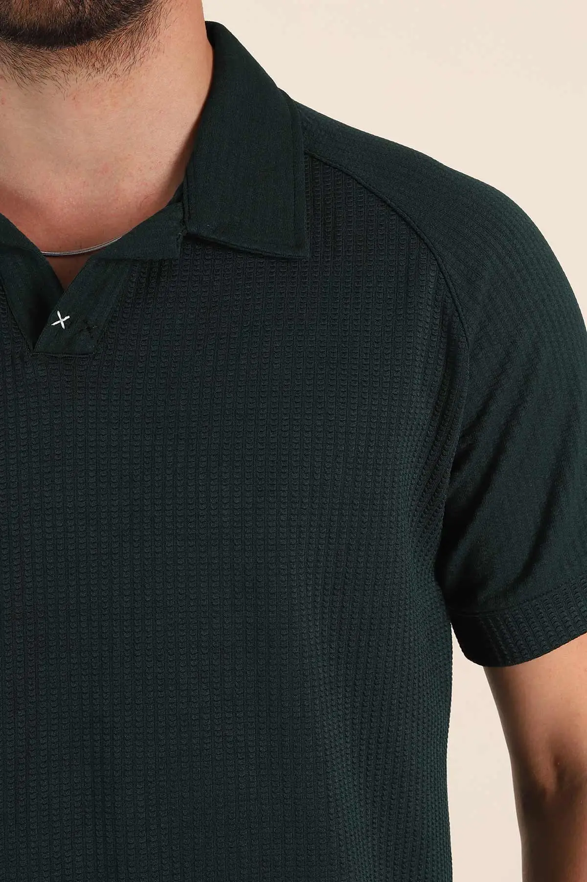 Zümrüt Yeşili Relaxed Fit Petek Dokulu Patlı Polo Yaka Erkek Tişört 370253