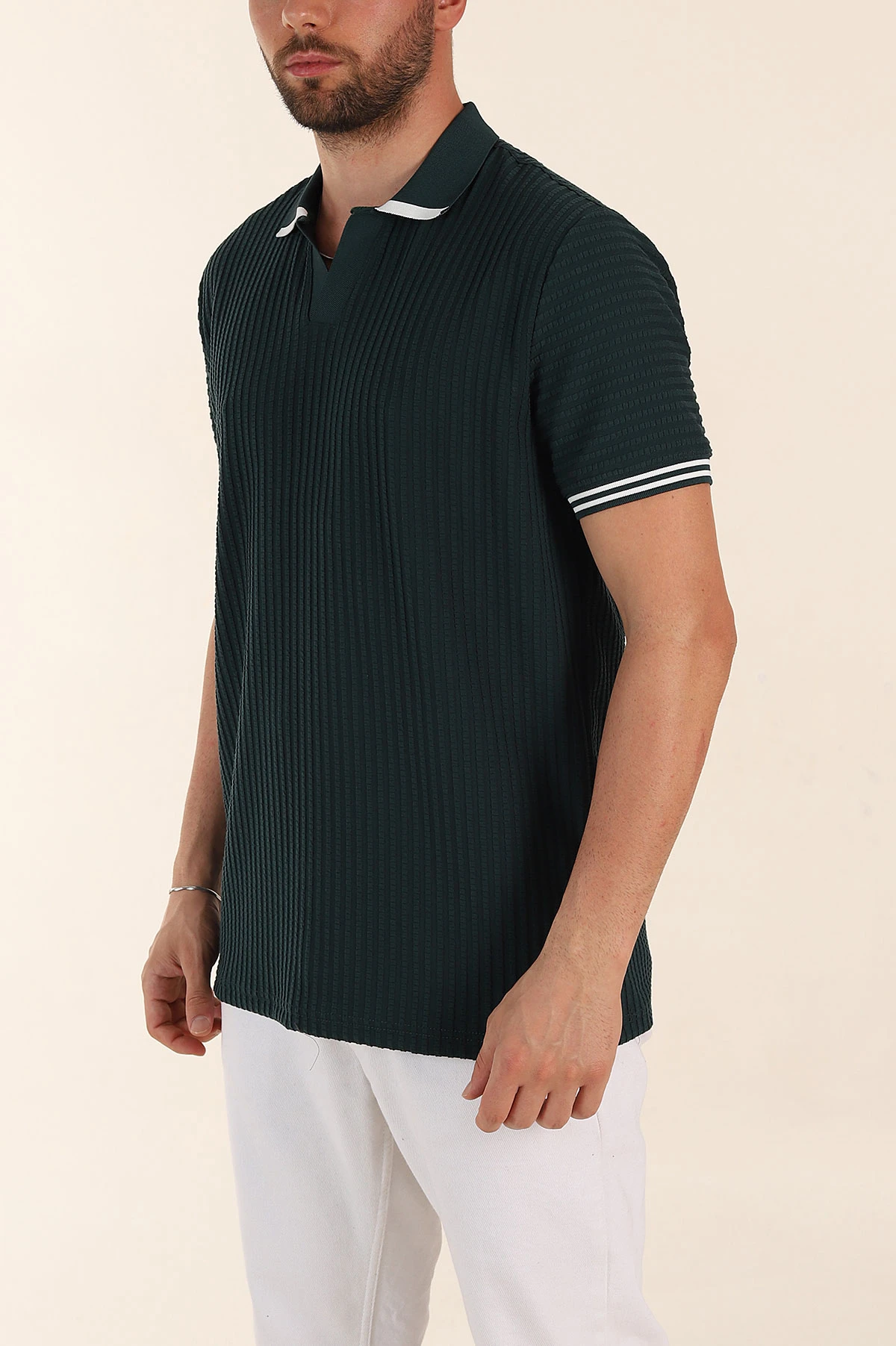 Zümrüt Yeşili Relaxed Fit Petek Dokulu Patlı Polo Yaka Erkek Tişört 370258