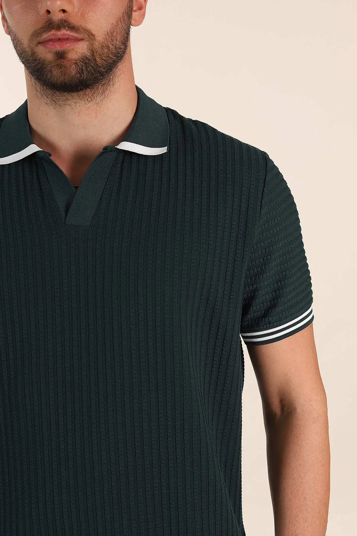 Zümrüt Yeşili Relaxed Fit Petek Dokulu Patlı Polo Yaka Erkek Tişört 370258