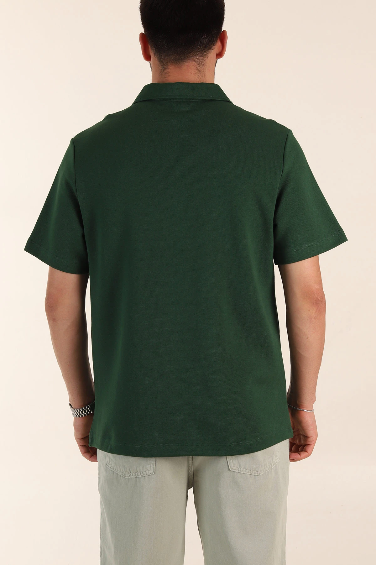 Zümrüt Yeşili Relaxed Fit Pike Doku Fermuarlı Polo Yaka Erkek Tişört 368375