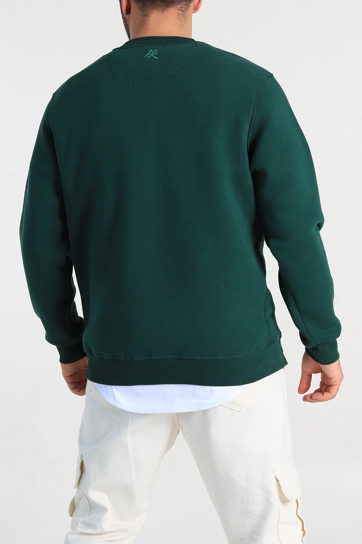 Zümrüt Yeşili Relaxed Fit Üç İp Şardonlu Kabartma Detaylı Erkek Sweatshirt 309875
