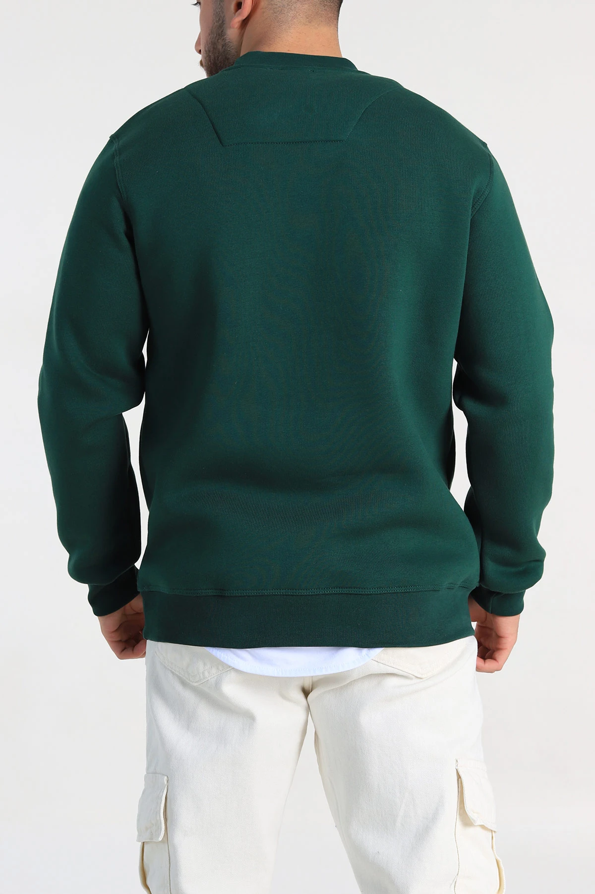 Zümrüt Yeşili Relaxed Fit Üç İp Şardonlu Kabartma Detaylı Erkek Sweatshirt 309898