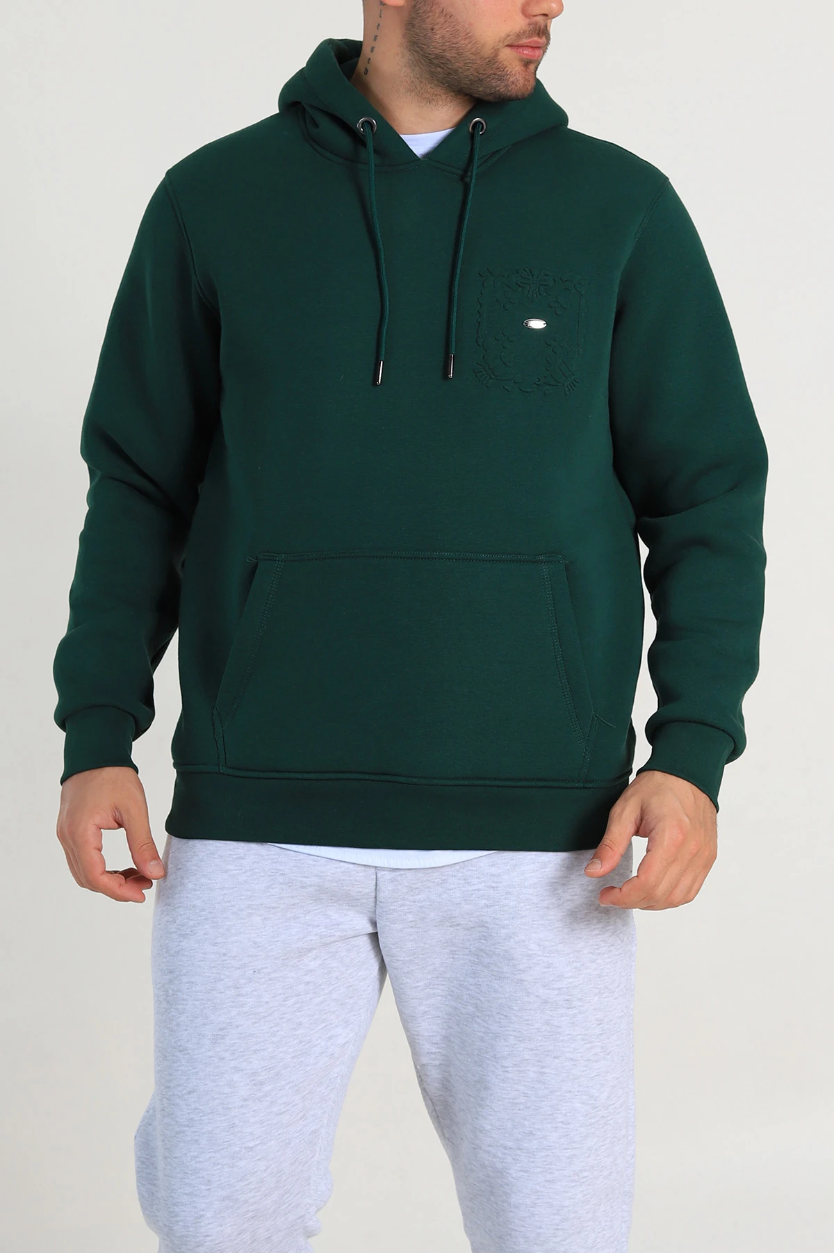 Zümrüt Yeşili Relaxed Fit Üç İp Şardonlu Kabartma Detaylı Erkek Sweatshirt 311120