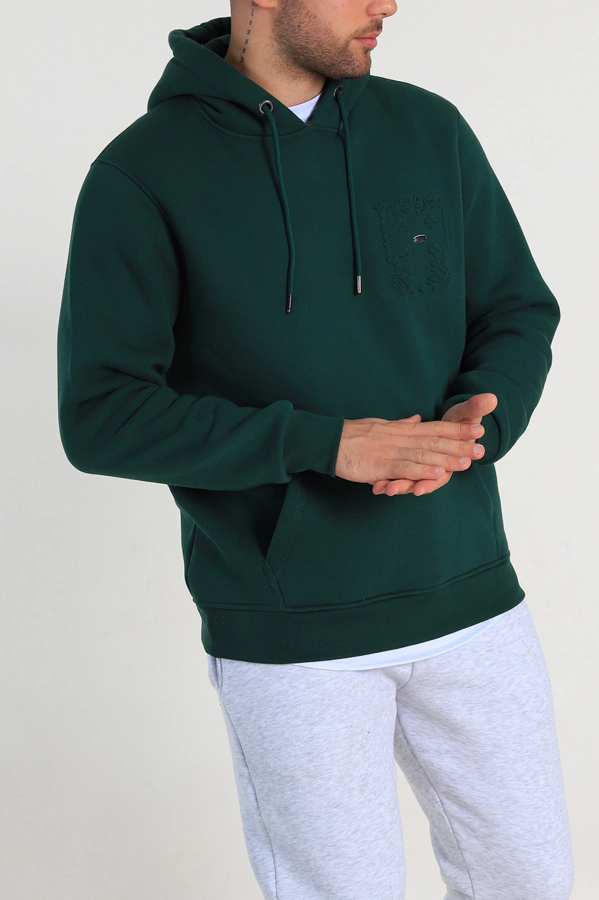Zümrüt Yeşili Relaxed Fit Üç İp Şardonlu Kabartma Detaylı Erkek Sweatshirt 311120