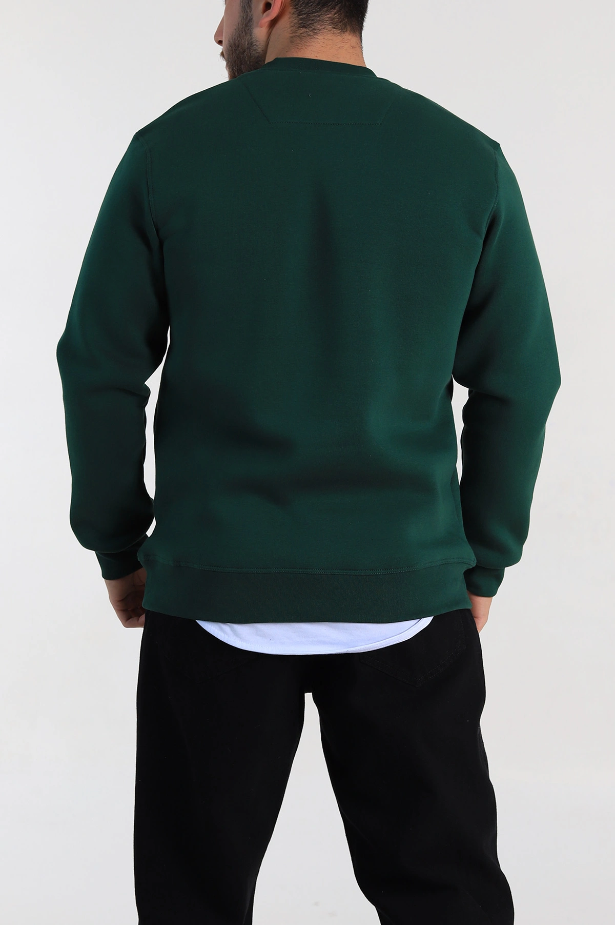 Zümrüt Yeşili Relaxed Fit Üç İp Şardonlu Kabartma Yazı Detay Erkek Sweatshirt 310402