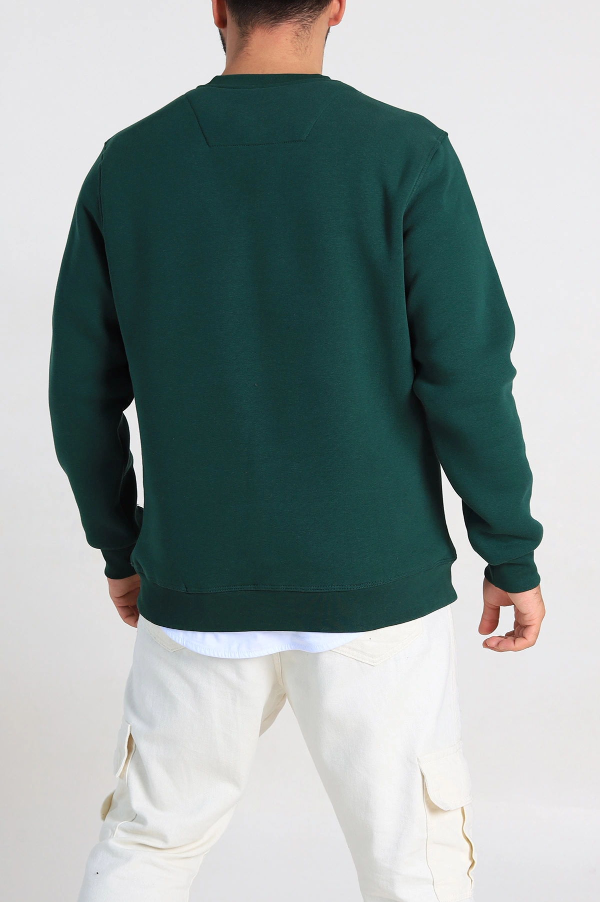 Zümrüt Yeşili Relaxed Fit Üç İp Şardonlu Yazı Detaylı Erkek Sweatshirt 310483
