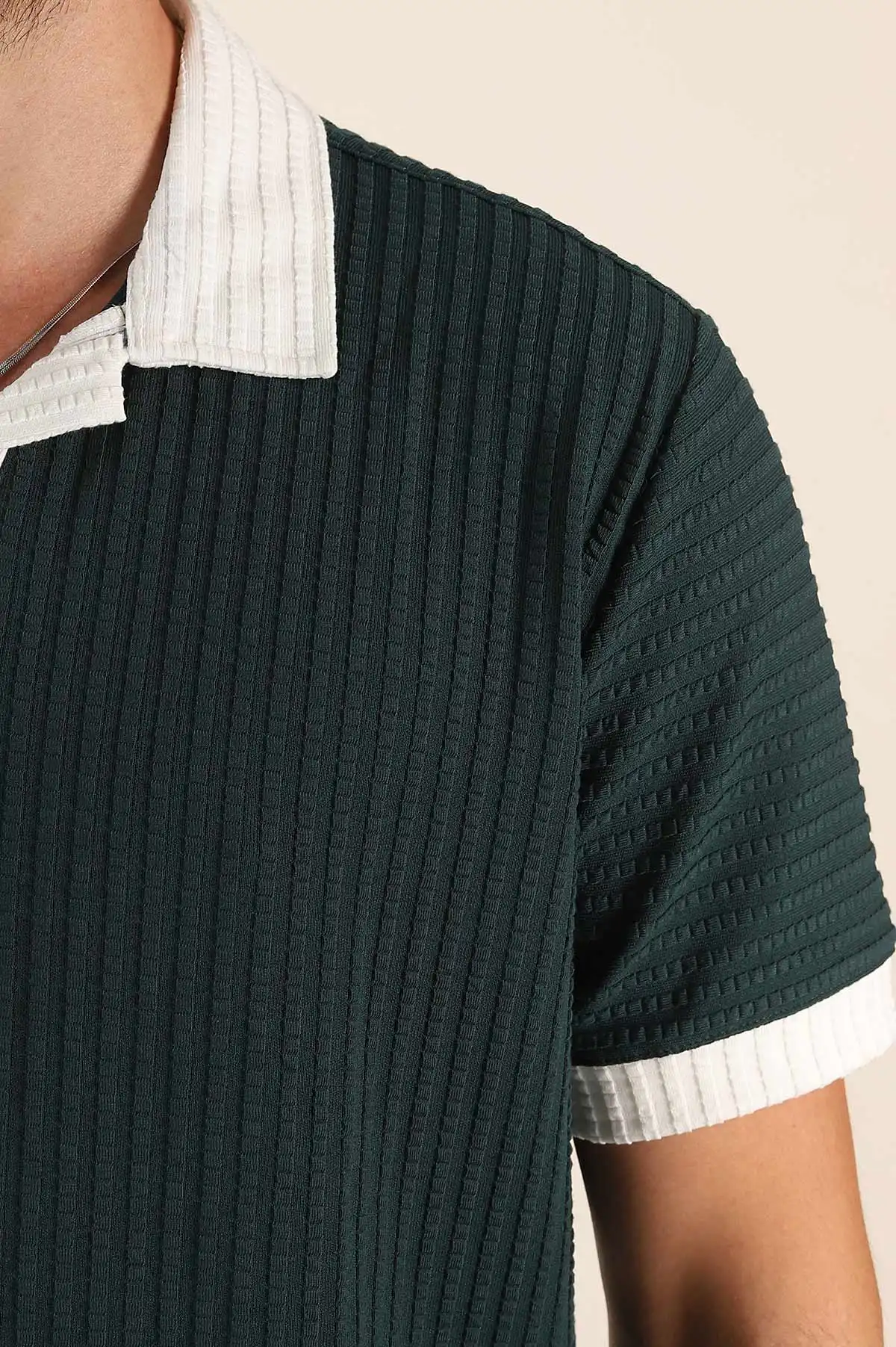 Zümrüt Yeşili Relaxed Fit Waffle Dokulu Polo Yaka Erkek Tişört 373068