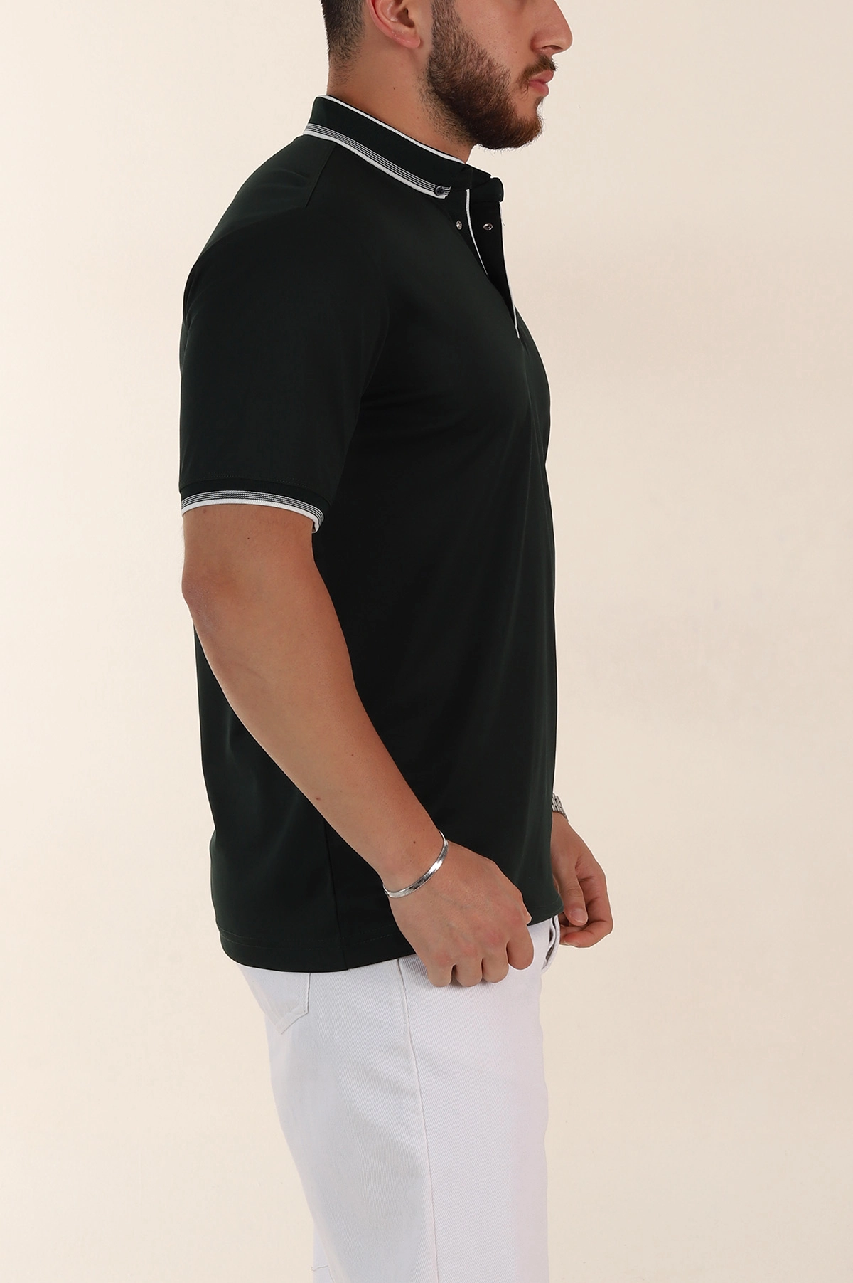 Zümrüt Yeşili Relaxed Fit Yaka Detaylı Polo Yaka Erkek Tişört 359116