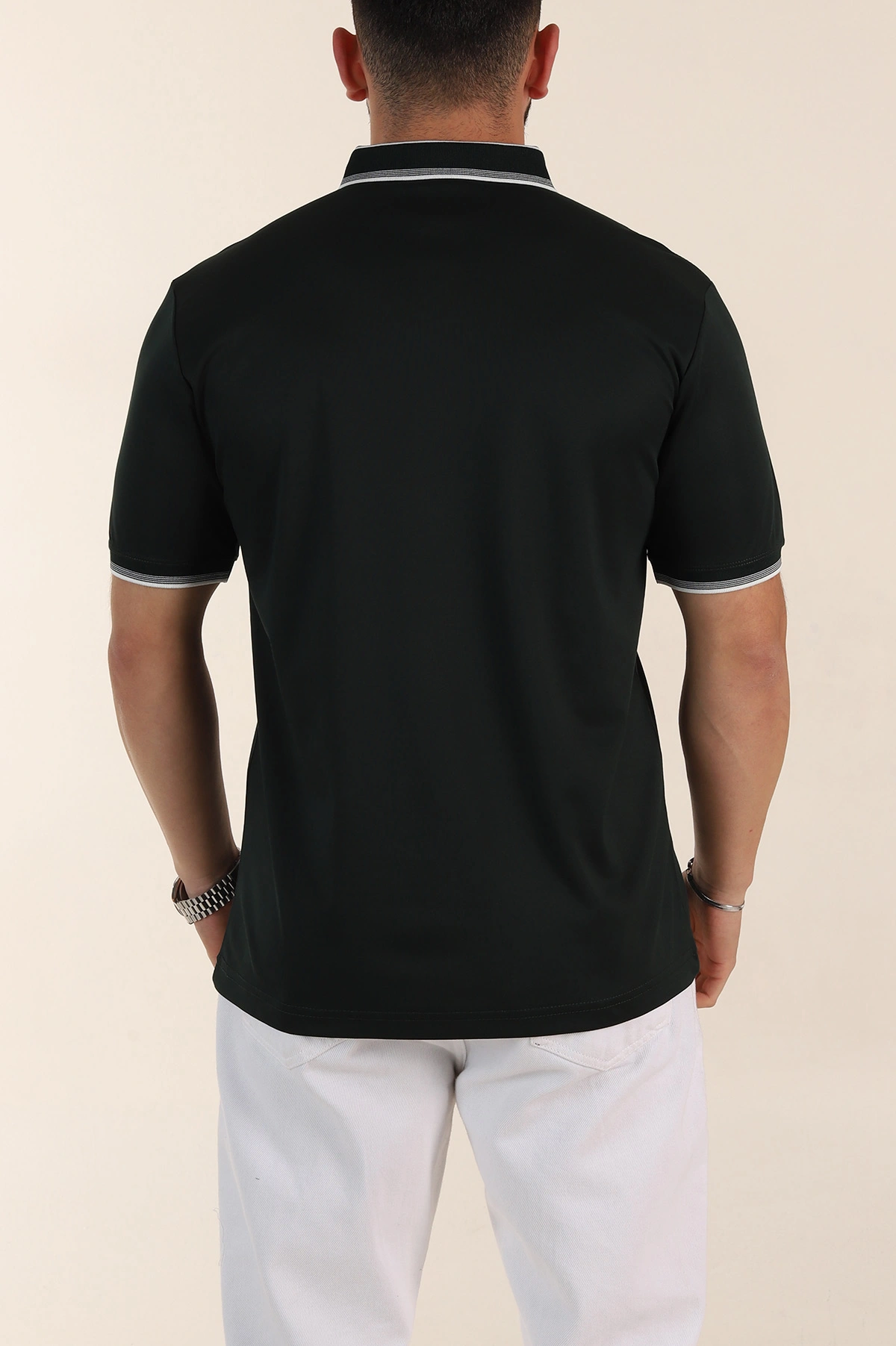 Zümrüt Yeşili Relaxed Fit Yaka Detaylı Polo Yaka Erkek Tişört 359116