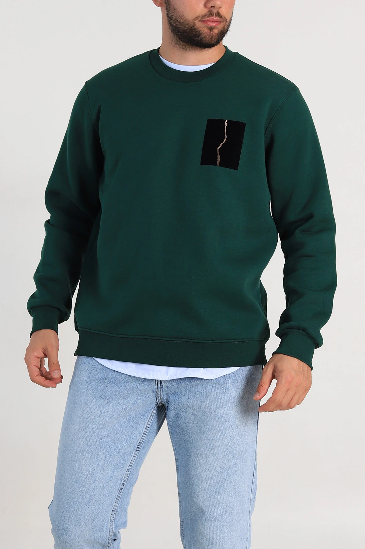 Zümrüt Yeşili Relaxed Üç İp Şardonlu Baskı Detaylı Erkek Sweatshirt 311188
