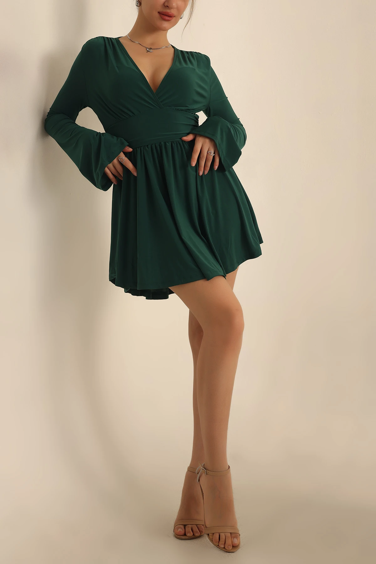 Zümrüt Yeşili Sendy Kumaş Şort Elbise 234632