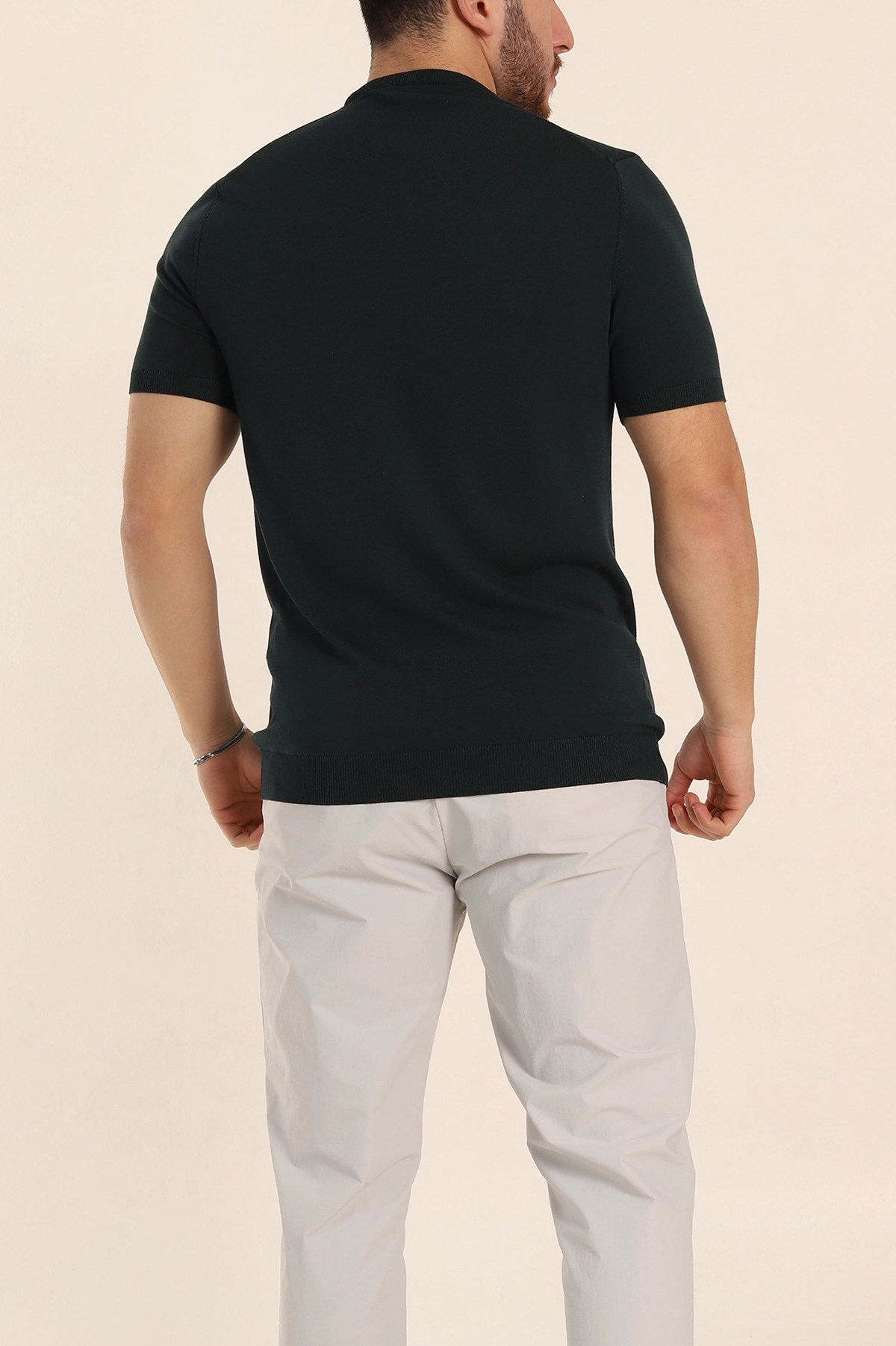 Zümrüt Yeşili Slim Fit Basic Kısa Kollu Triko Tişört 338592