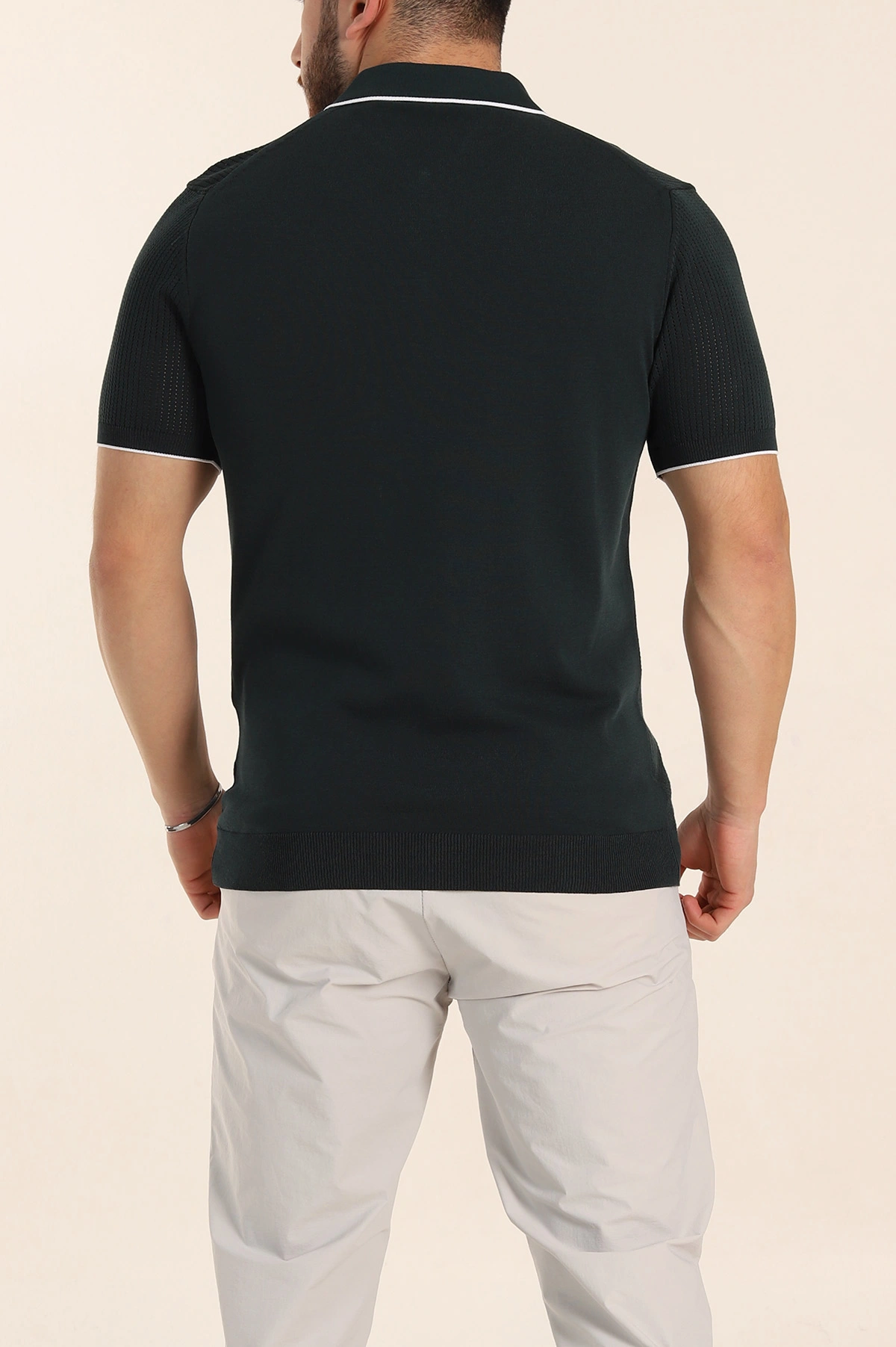 Zümrüt Yeşili Slim Fit Fermuarlı Polo Yaka Kısa Kollu Erkek Triko Tişört 338562