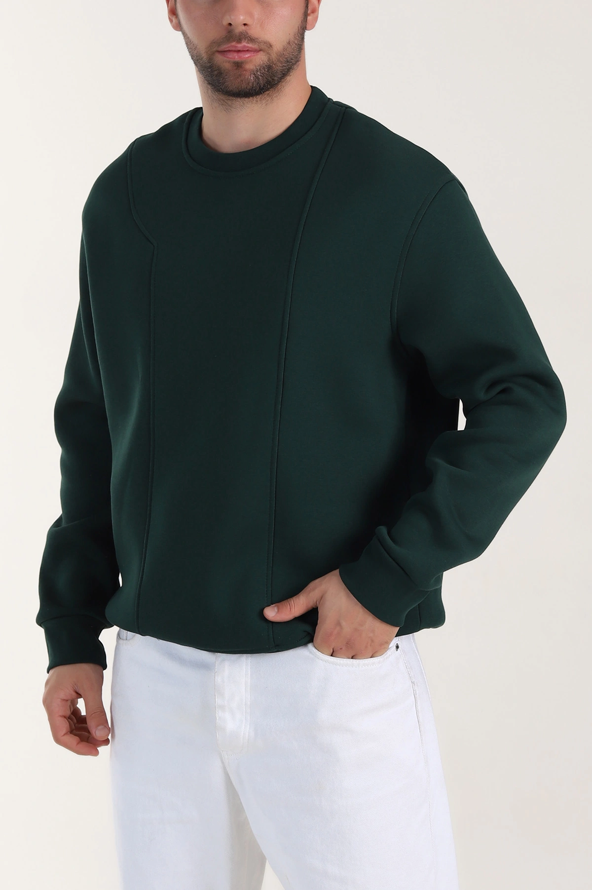 Zümrüt Yeşili Üç İp Şardonlu Bisiklet Yaka Erkek Sweatshirt 410901