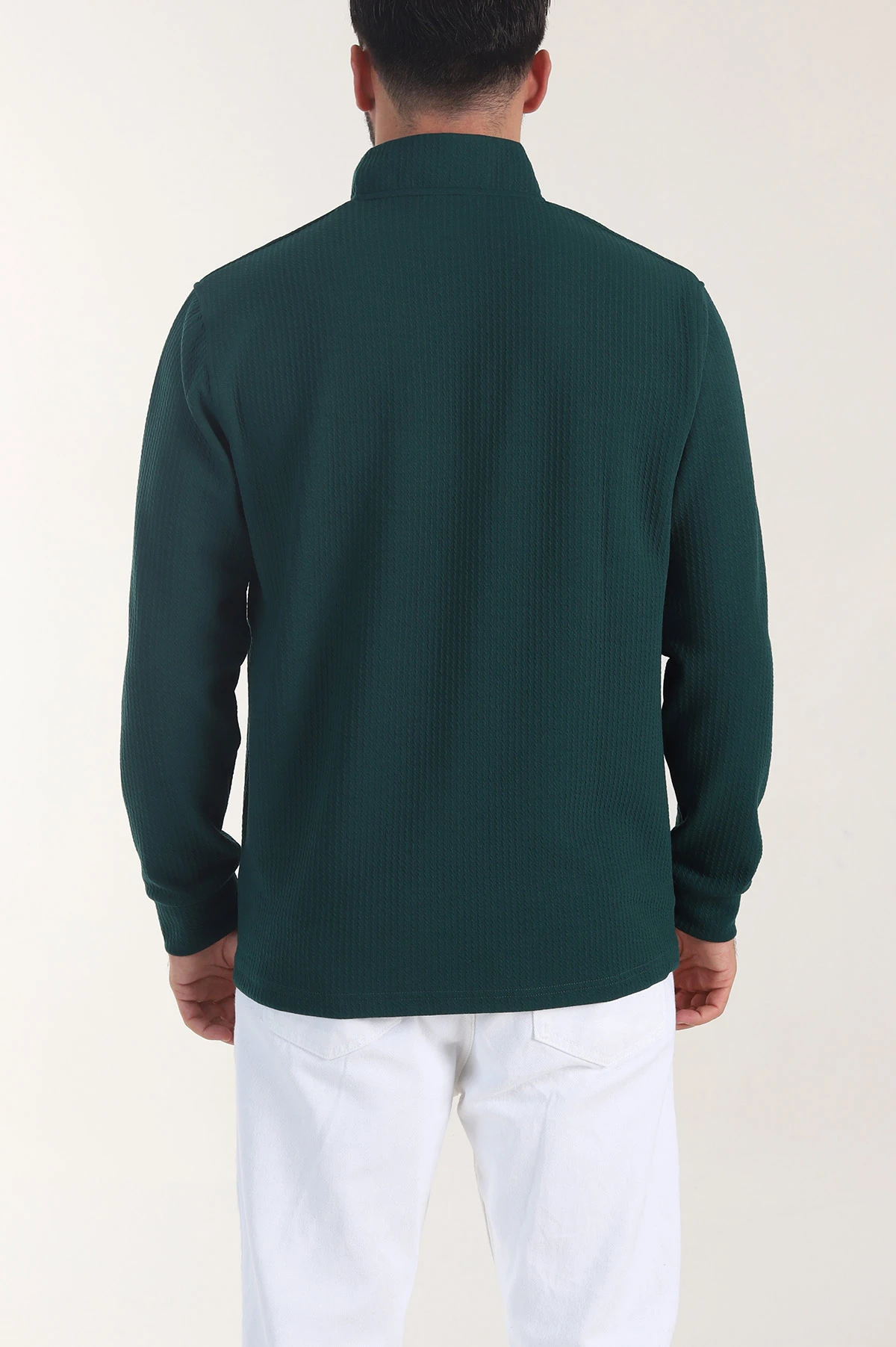 Zümrüt Yeşili Yarım Fermuarlı Dik Yaka Dokulu Erkek Sweatshirt 406818