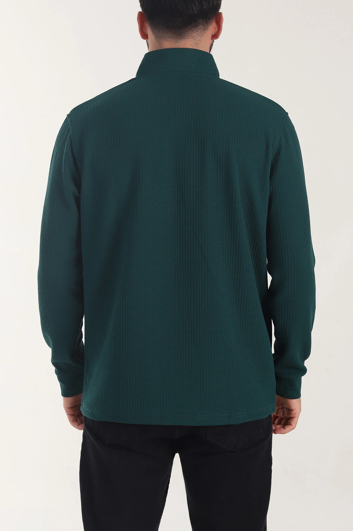 Zümrüt Yeşili Yarım Fermuarlı Dokulu Dik Yaka Erkek Sweatshirt 406932