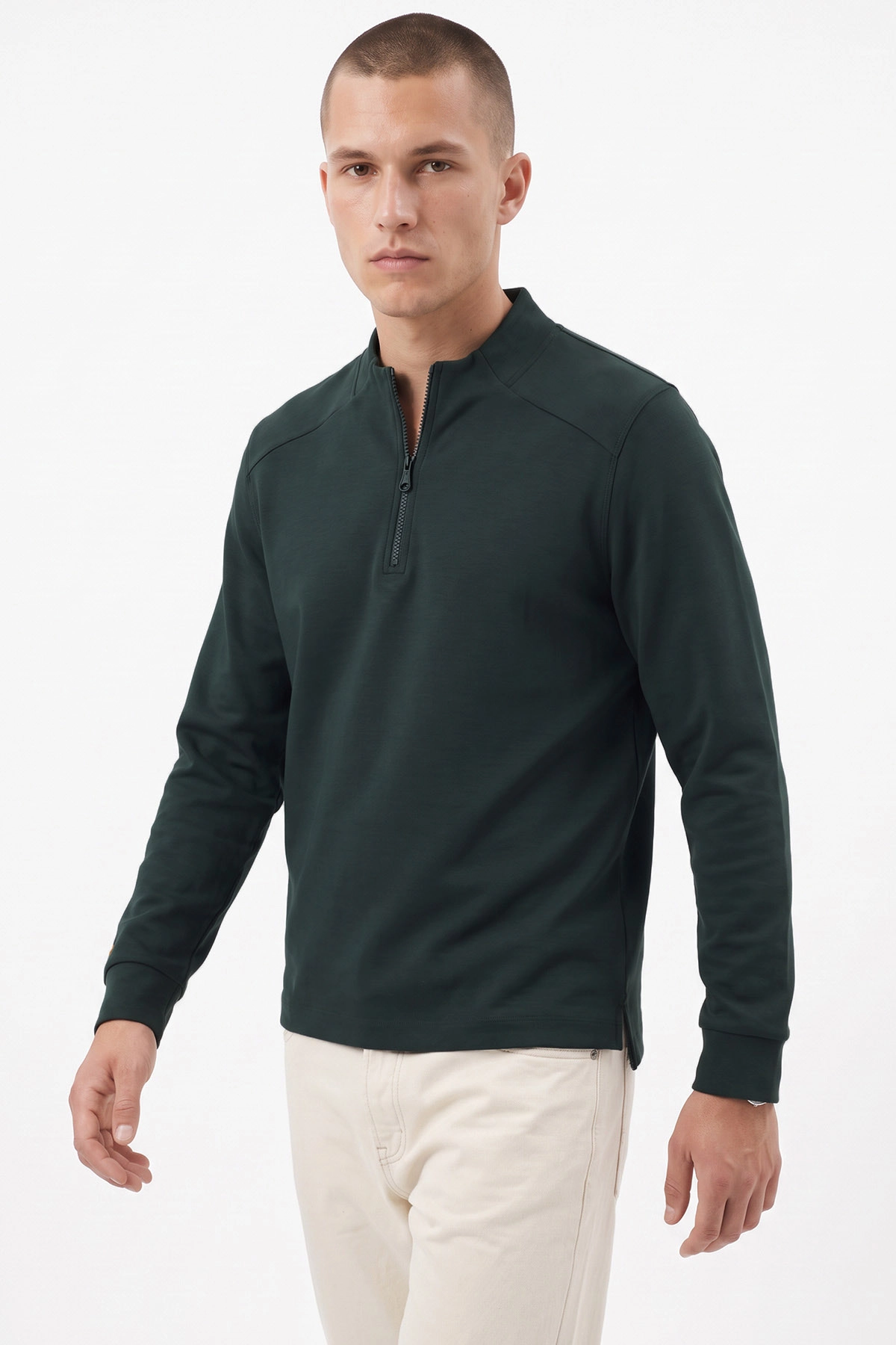 Zümrüt Yeşili Yarım Fermuarlı Erkek Sweatshirt 492046