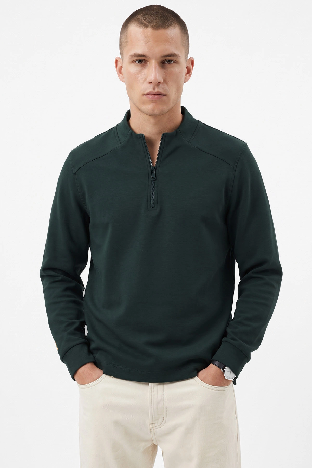 Zümrüt Yeşili Yarım Fermuarlı Erkek Sweatshirt 492046