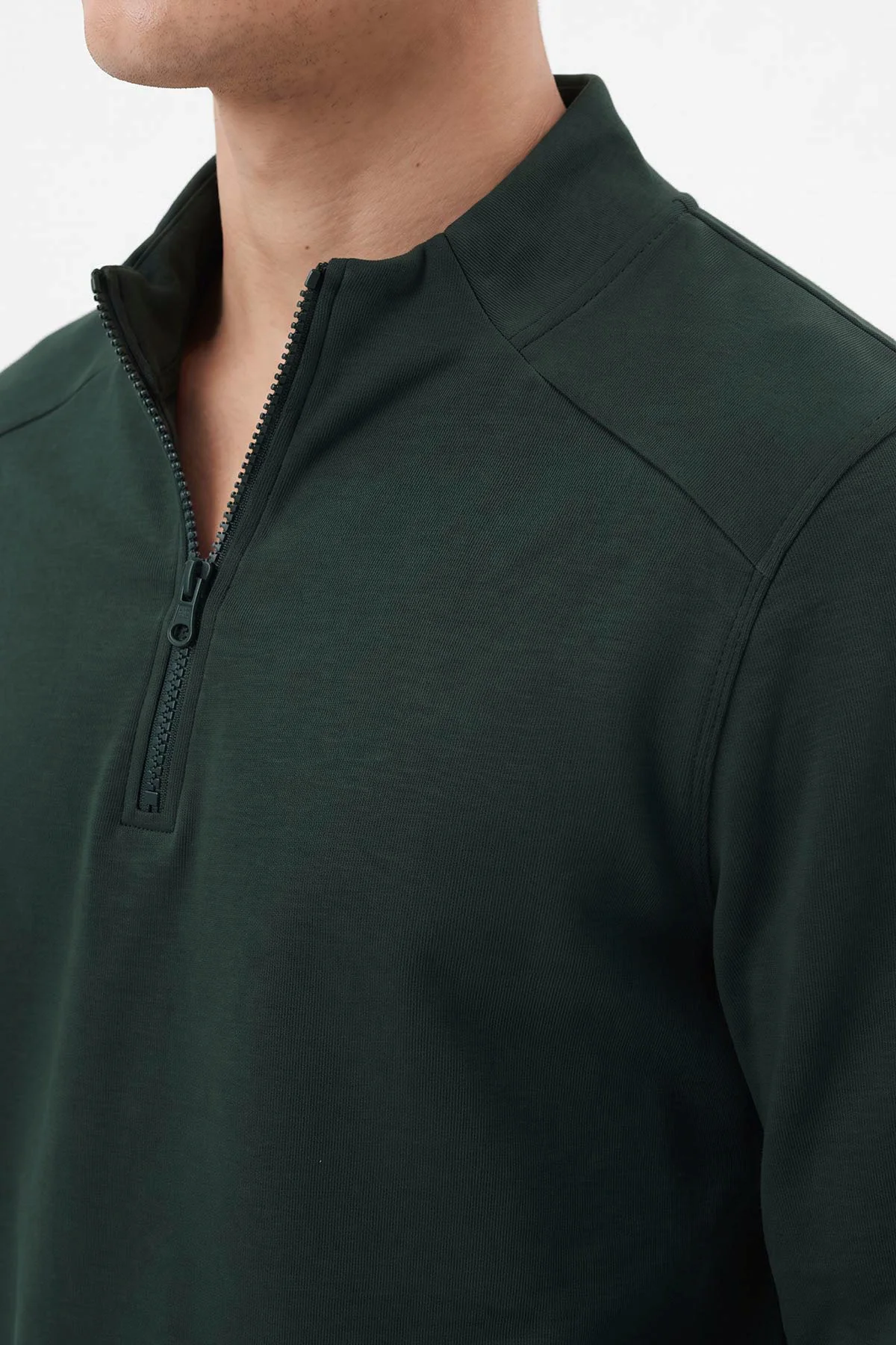 Zümrüt Yeşili Yarım Fermuarlı Erkek Sweatshirt 492046