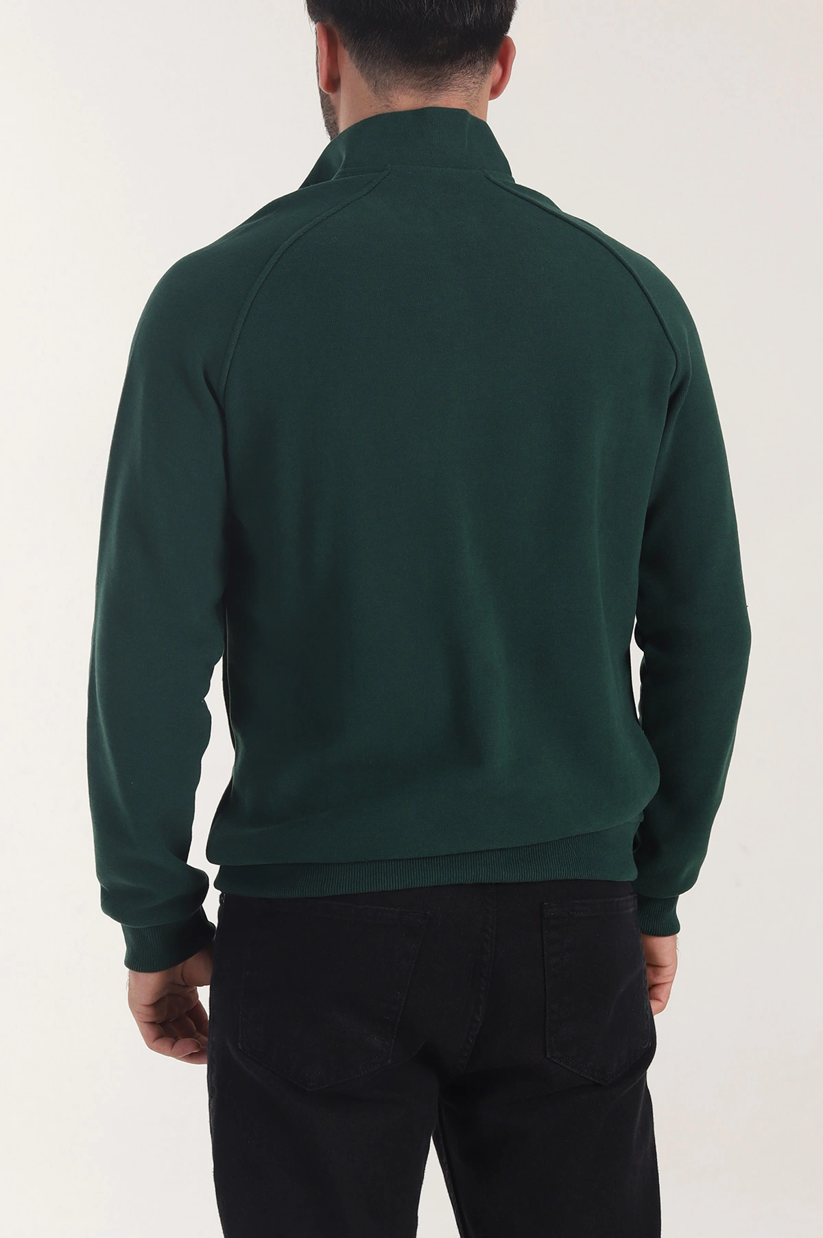 Zümrüt Yeşili Yarım Fermuarlı Nakış Detaylı Erkek Sweatshirt 406848