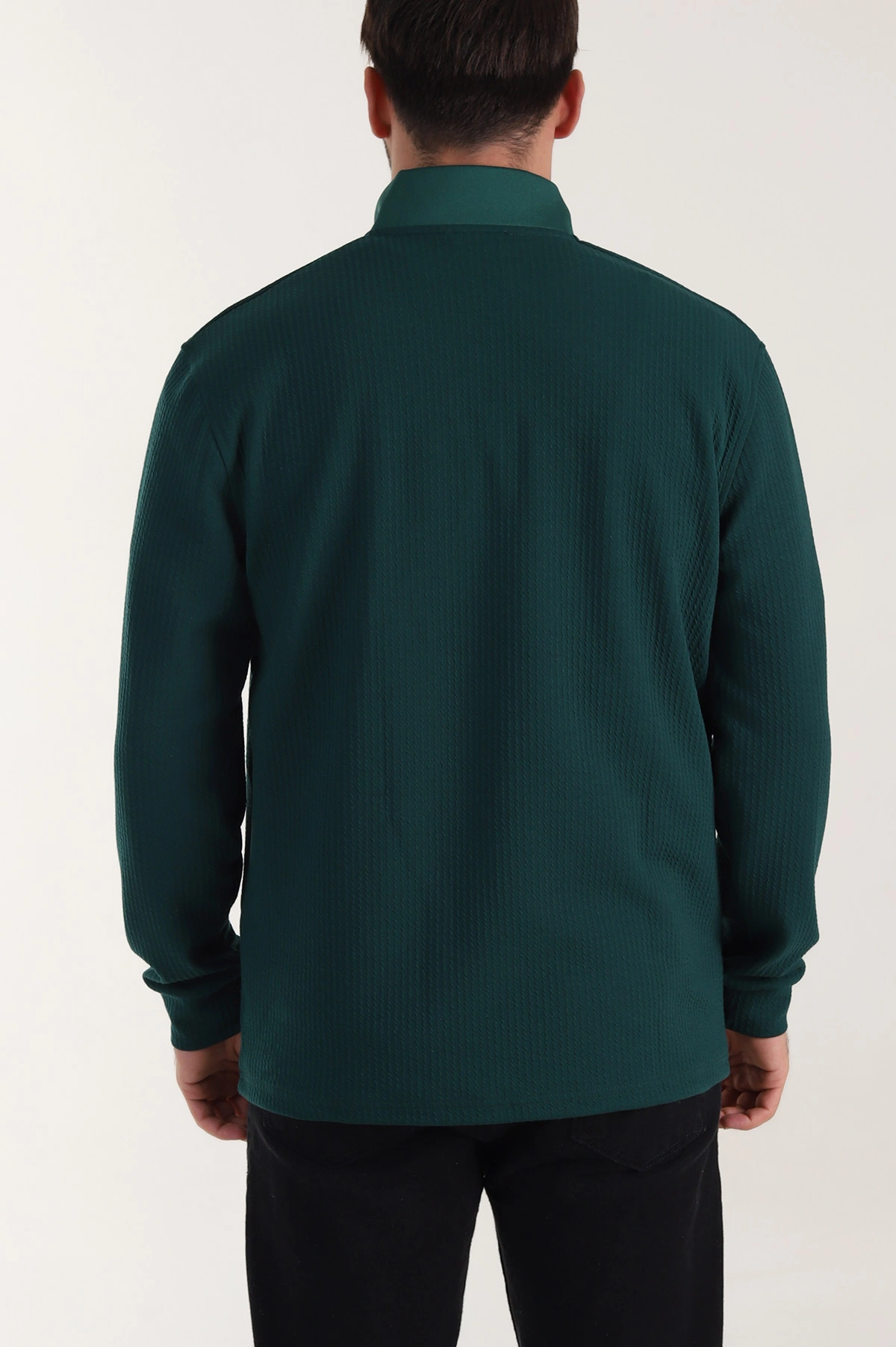 Zümrüt Yeşili Yarım Fermuarlı Polo Yaka Erkek Sweatshirt 410867