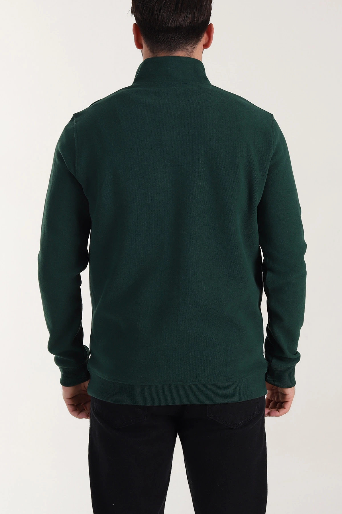 Zümrüt Yeşili Yarım Fermuarlı Polo Yaka Erkek Sweatshirt 410875