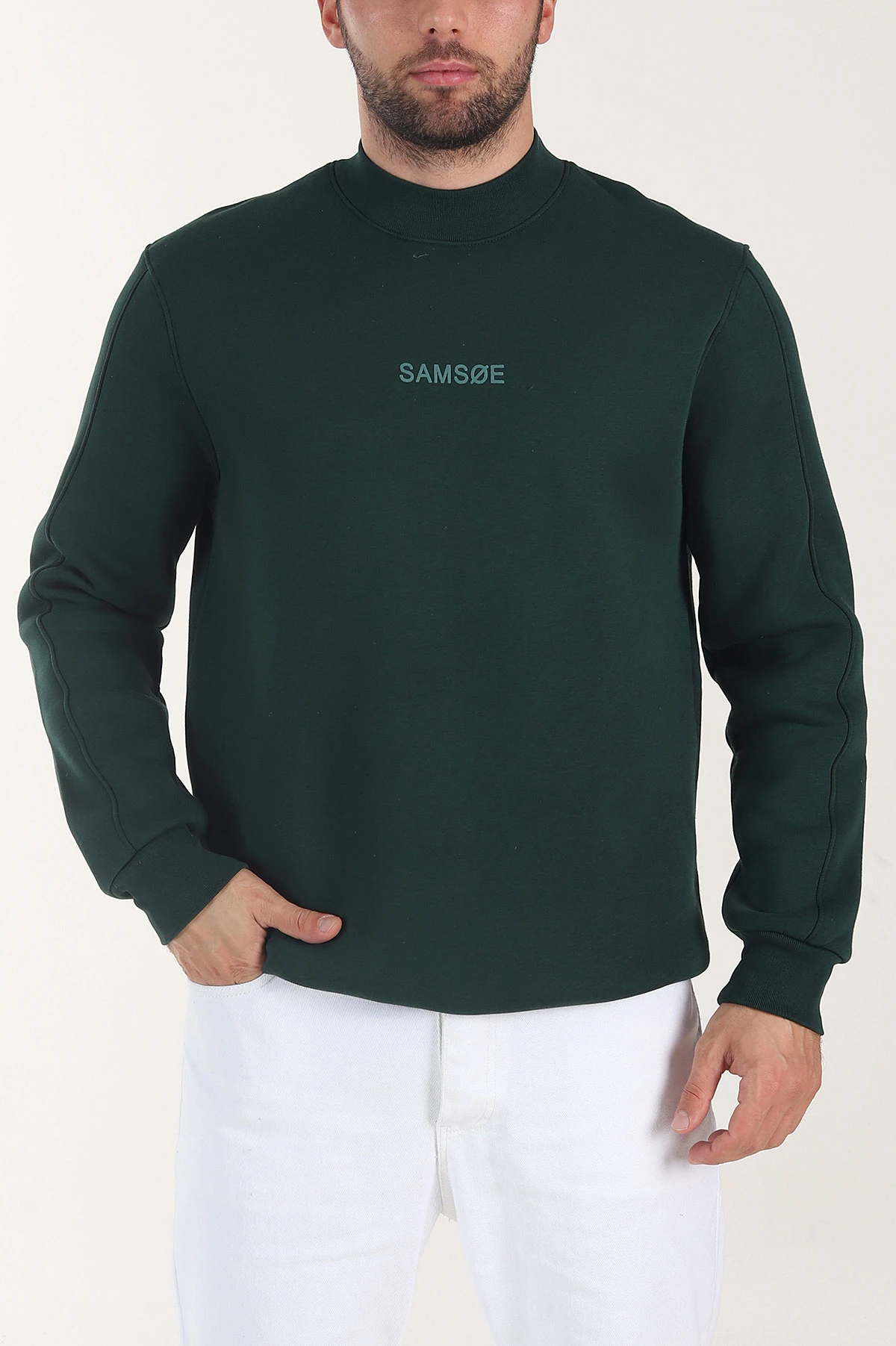 Zümrüt Yeşili Yazı Detaylı Bisiklet Yaka Erkek Sweatshirt 404759