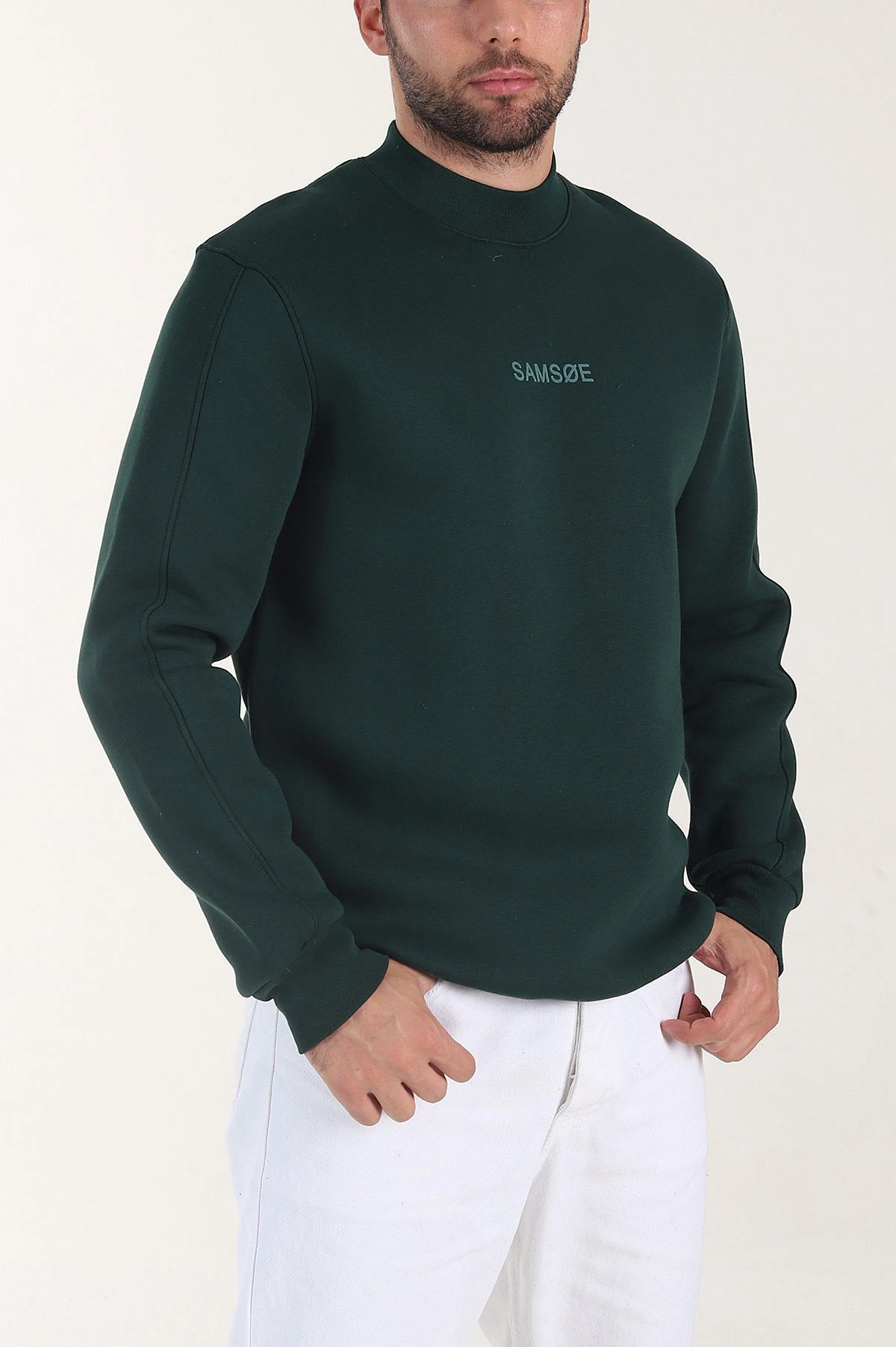 Zümrüt Yeşili Yazı Detaylı Bisiklet Yaka Erkek Sweatshirt 404759