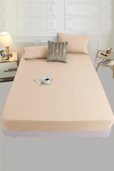 160x200 Bej Bella Home Ranforce Lastik Çarşaf Seti 205396