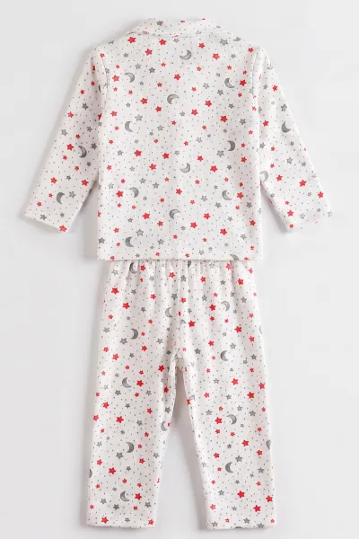 (2-6 Yaş)Yıldız  Desenli Önden Düğmeli Hafif Şardonlu  Fitilli Kız Çocuk Pijama Takım 491168