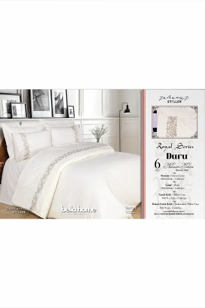 200x220 Cm Bella Home Duru Çift Kişilik 6 Parça Nakışlı Nevresim Takımı 474573