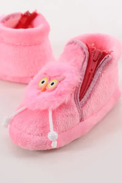 ( 25 - 30 ) Pembe Peluş Figürlü Fermuarlı Kız Çocuk Panduf 395536