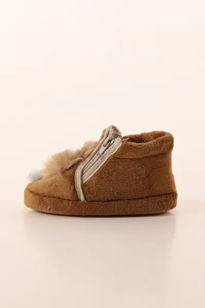 ( 25 - 30 ) Vizon Peluş Figürlü Fermuarlı Kız Çocuk Panduf 395537