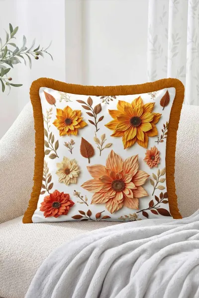 43x43 Cm Dijital Baskılı Fermuarlı Çift Taraflı Saçaklı Kırlent Kılıfı 483388