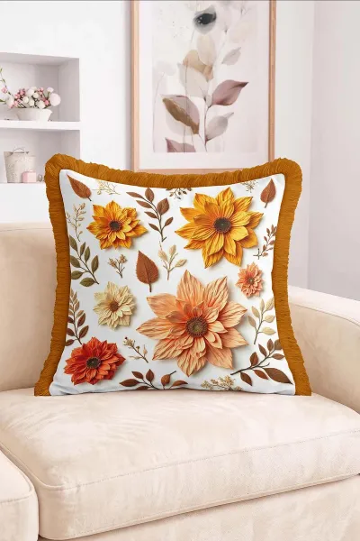 43x43 Cm Dijital Baskılı Fermuarlı Çift Taraflı Saçaklı Kırlent Kılıfı 483388