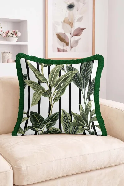 43x43 Cm Dijital Baskılı Fermuarlı Çift Taraflı Saçaklı Kırlent Kılıfı 483395