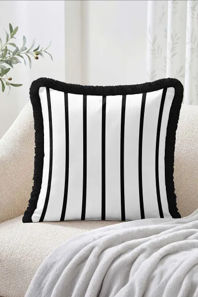 43x43 Cm Dijital Baskılı Fermuarlı Çift Taraflı Saçaklı Kırlent Kılıfı 483397