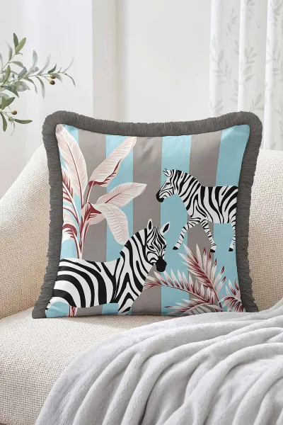 43x43 Cm Dijital Baskılı Fermuarlı Çift Taraflı Saçaklı Kırlent Kılıfı 483399