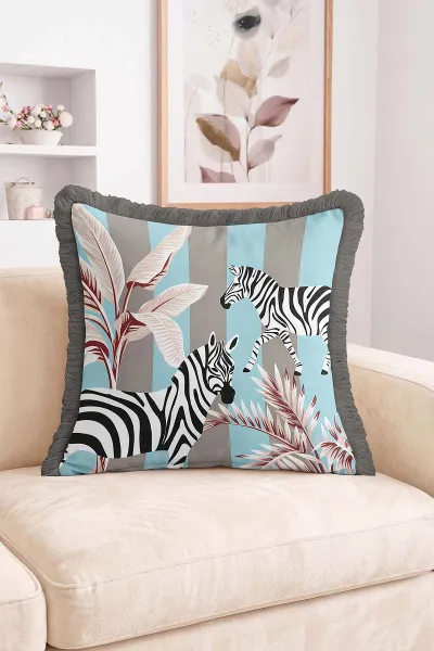 43x43 Cm Dijital Baskılı Fermuarlı Çift Taraflı Saçaklı Kırlent Kılıfı 483399