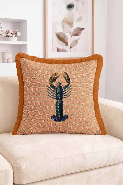 43x43 Cm Dijital Baskılı Fermuarlı Çift Taraflı Saçaklı Kırlent Kılıfı 483400